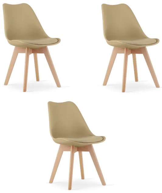 Set troch jedálenských stoličiek MARK tmavobéžové / hnedé nohy (3 ks)
