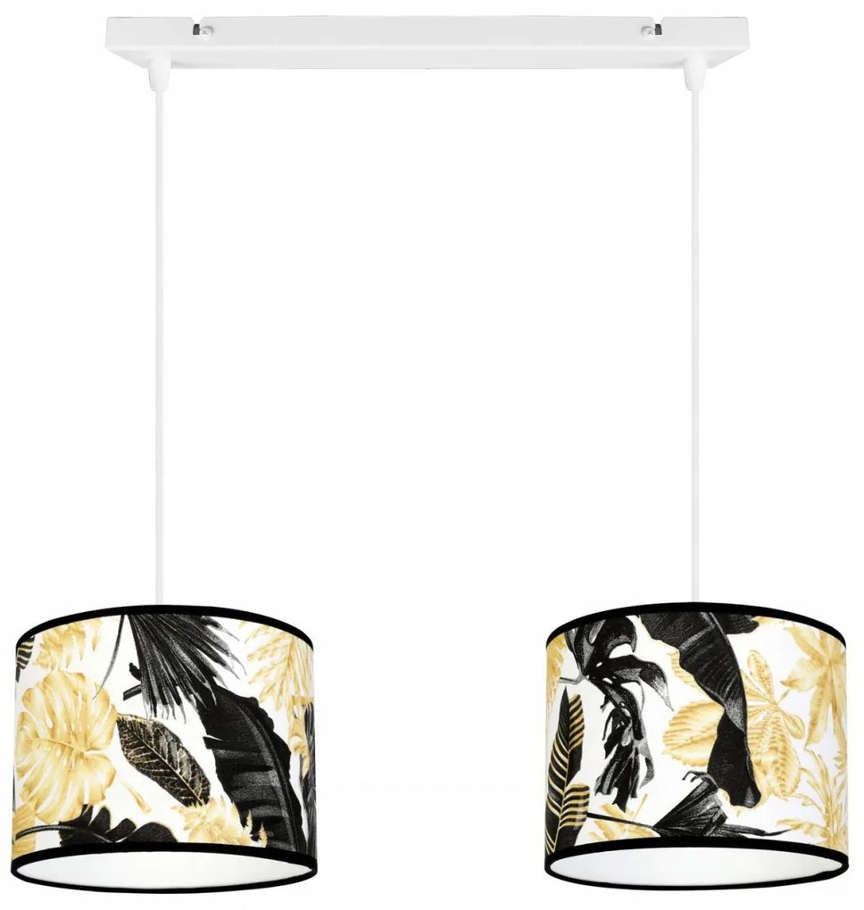 Závesné svietidlo Gold Flowers, 2x biele textilné tienidlo s kvetinovým vzorom, (výber z 2 farieb konštrukcie)