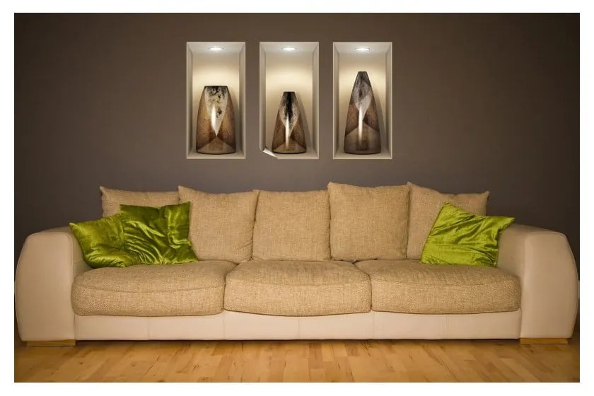 Sada 3 samolepiek s 3D efektom Ambiance Wooden Vases