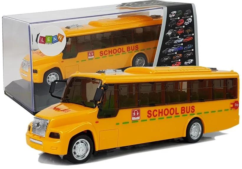 LEAN TOYS Školský autobus so zadným pohonom, svetlami a zvukmi - žltý
