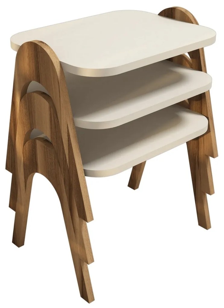 Súprava 3 odkladacích stolíkov PARIS orech/krémová