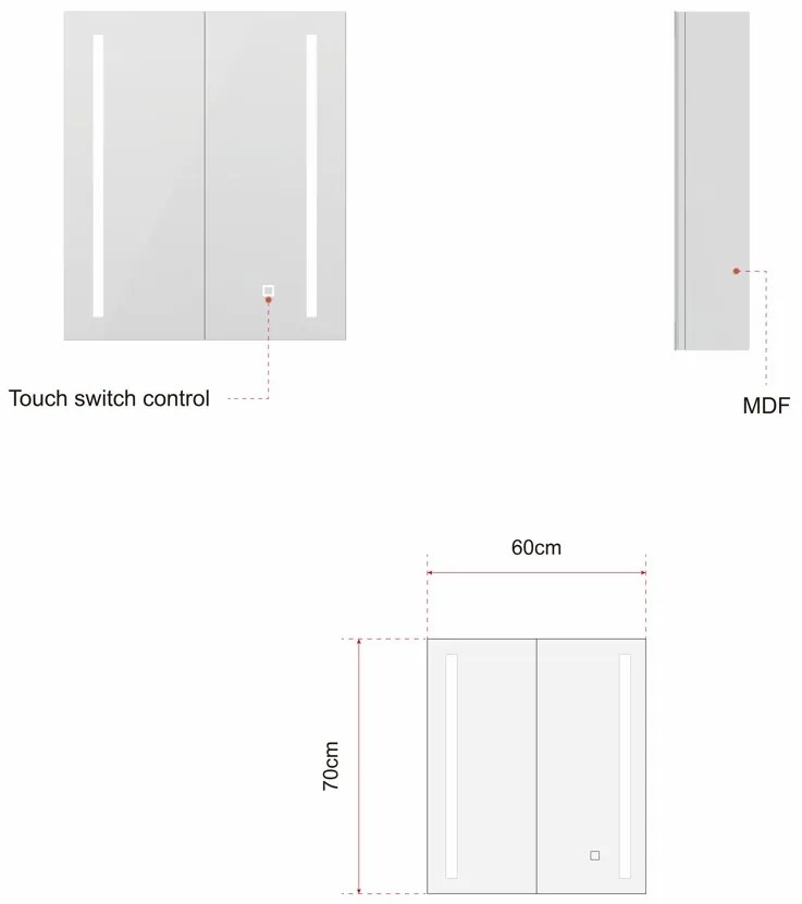 Erga Hana, zrkadlová galérka s LED osvetlením 60x70cm s integrovanou zásuvkou, biela, ERG-V05-HANA-6070-WH