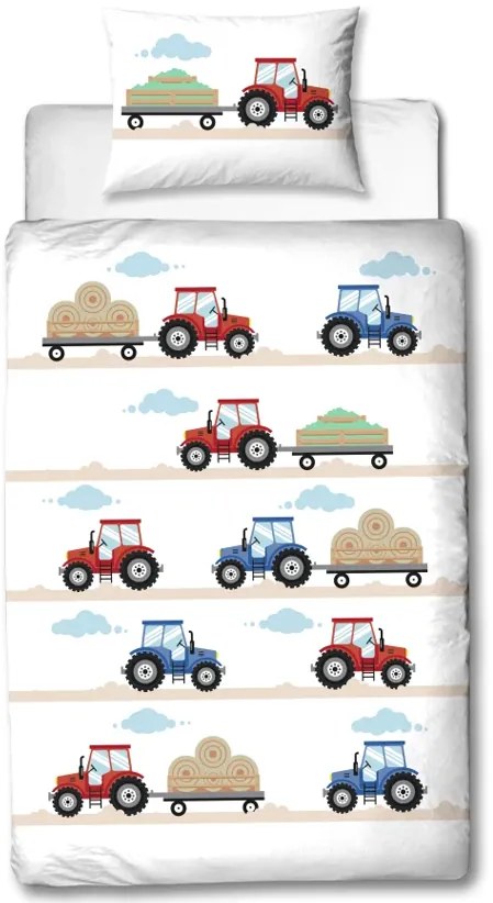 Detské flanelové obliečky TRAKTOR biele Rozmer obliečky: 80 x 80 cm | 135 x 200 cm