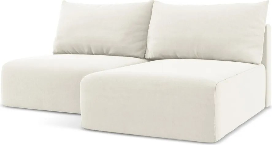 Krémovobiela zamatová rozkladacia/s úložným priestorom rohová pohovka (pravý roh/s leňoškou) Kalena – Makamii