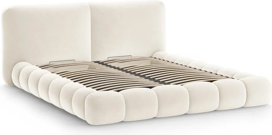 Slonovinová čalúnená dvojlôžková posteľ s úložným priestorom s roštom 160x200 cm Solange – Micadoni