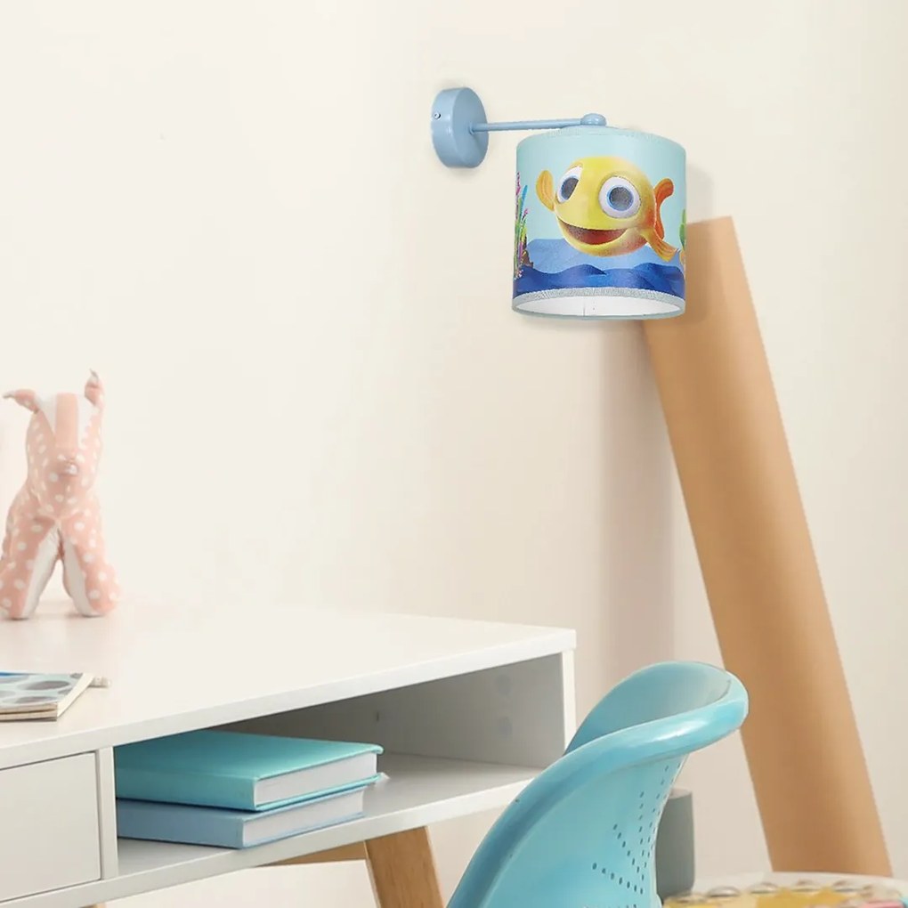 Detské nástenné svietidlo Fish, 1x plastové tienidlo so vzorom, bl