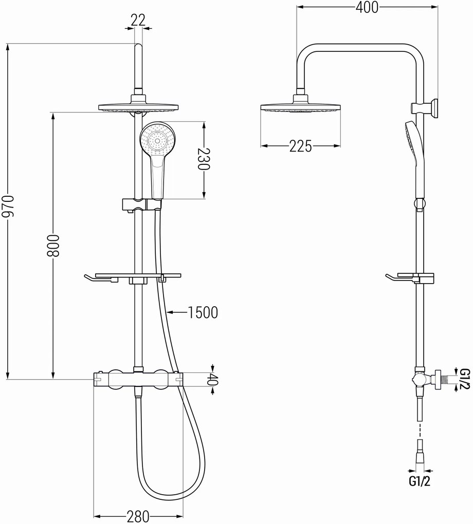 Mexen - KT05 sprchový set s termostatickou batériou Kai, zlatá - biela, 771500593-50