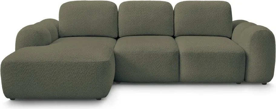 Zelená rozkladacia/s úložným priestorom rohová pohovka z textílie buklé (ľavý roh/s leňoškou) Montaigne – Bobochic Paris