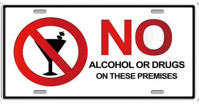 Ceduľa No Alcohol or Drugs
