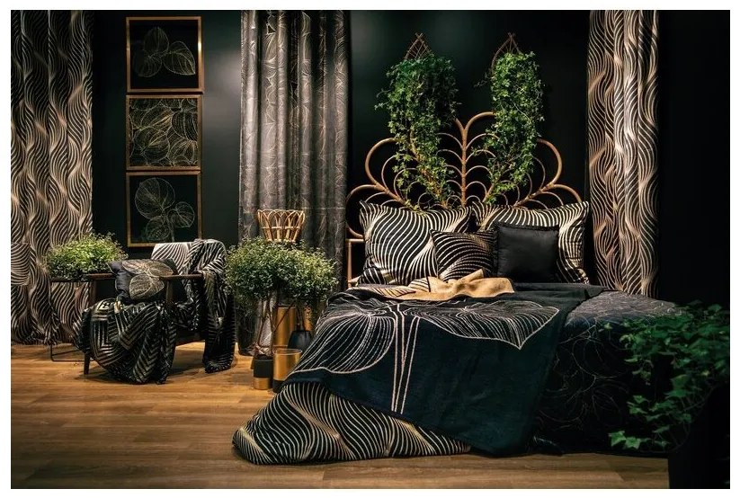 DECOREUM zamatový záves s potlačou šampanského 140 cm x 250 cm čierna 100 % polyester Rozmer varianty: 140 cm x 270 cm, Farba varianty: čierna 105442