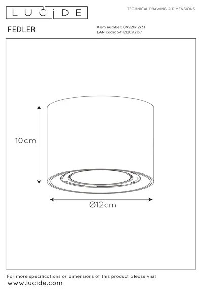 Lucide 09921/12/31 - LED Stmievateľné bodové svietidlo FEDLER 1xGU10/12W/230V biela