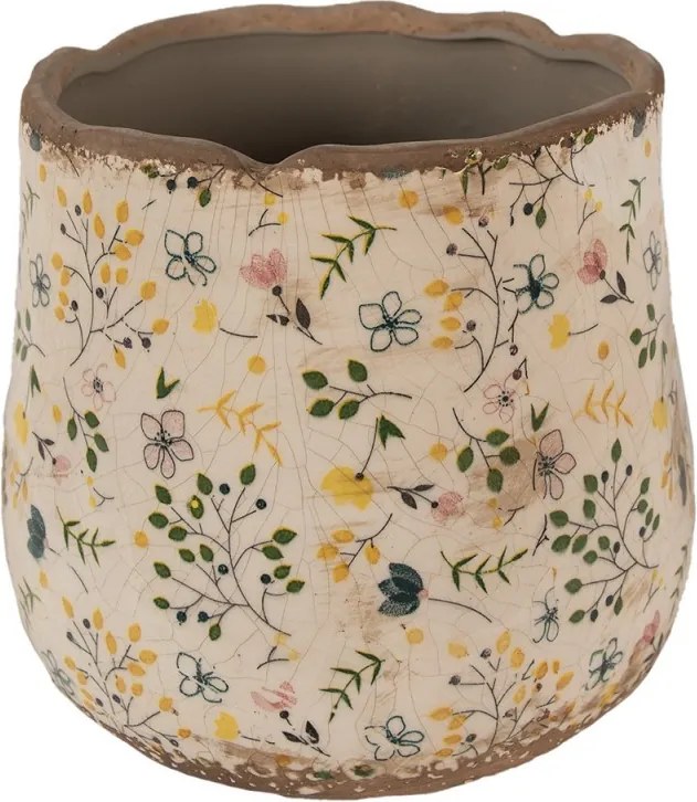 Béžový keramický obal na kvetináč so žltými kvietkami Ylla L - Ø 21*19 cm