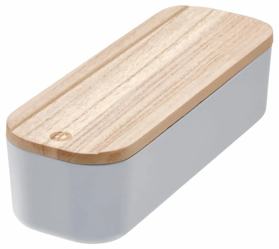 Sivý úložný box s vekom z dreva paulownia iDesign Eco, 9 x 27,5 cm