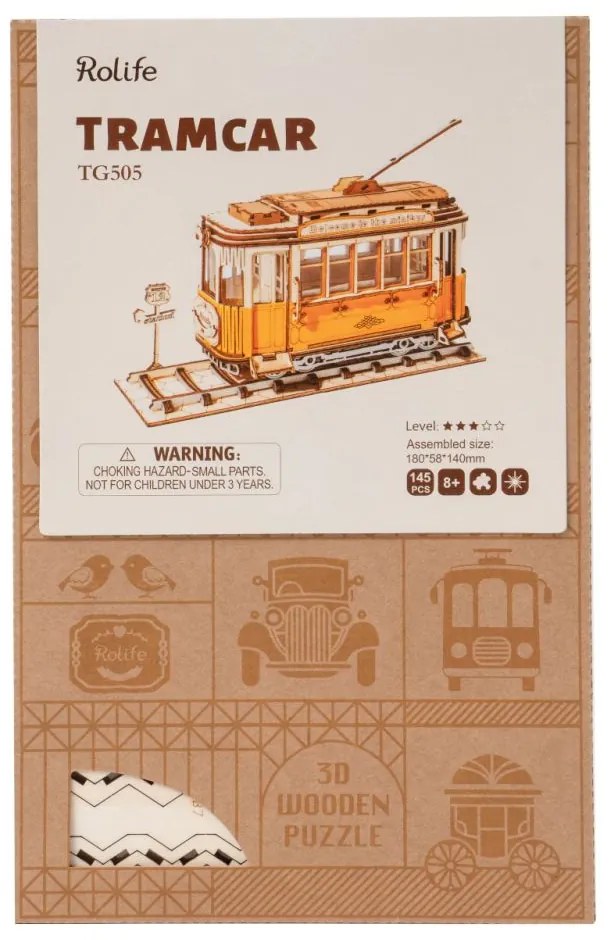 Robotime Drevené 3D puzzle Historická električka 145 ks