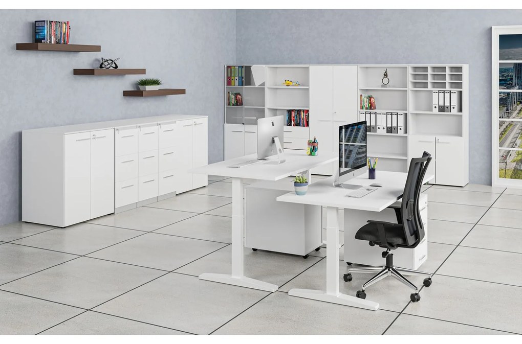 Kombinovaná kancelárska skriňa PRIMO WHITE, dvere na 4 poschodia, 2128 x 800 x 420 mm, biela