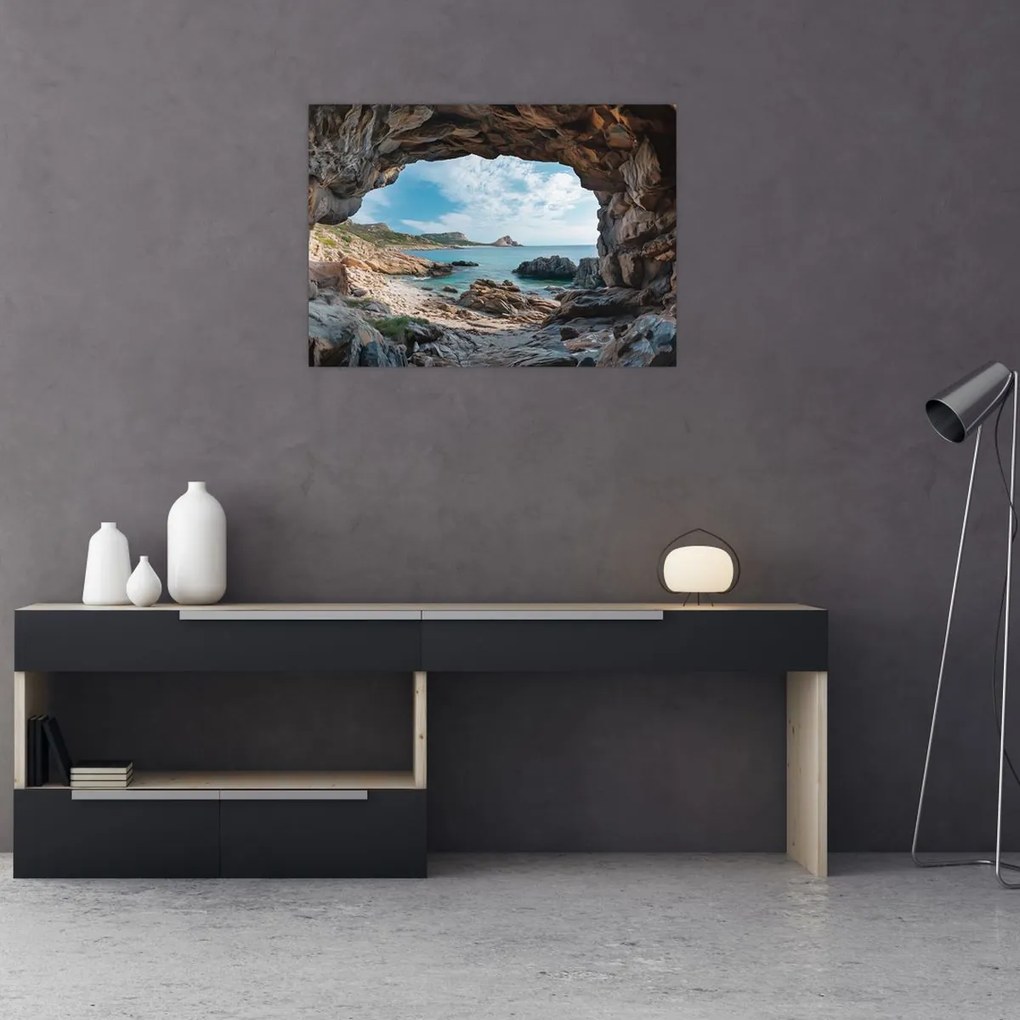 Sklenený obraz - Jaskyňa pri mori (70x50 cm)