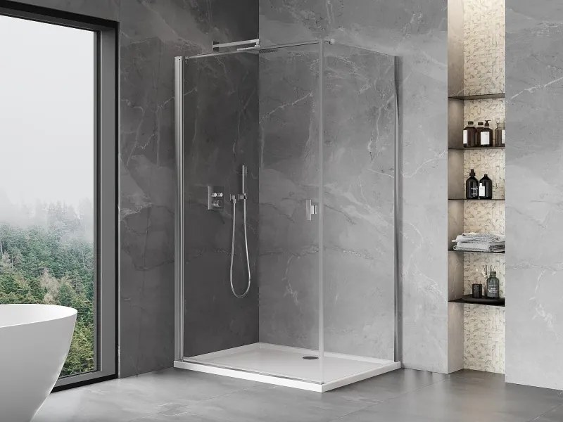 Mexen Mist-B, 1-krídlový výklopný sprchový kút 75 x 95 cm, číre sklo, chrómový profil, 8A2T-075-095-01-00