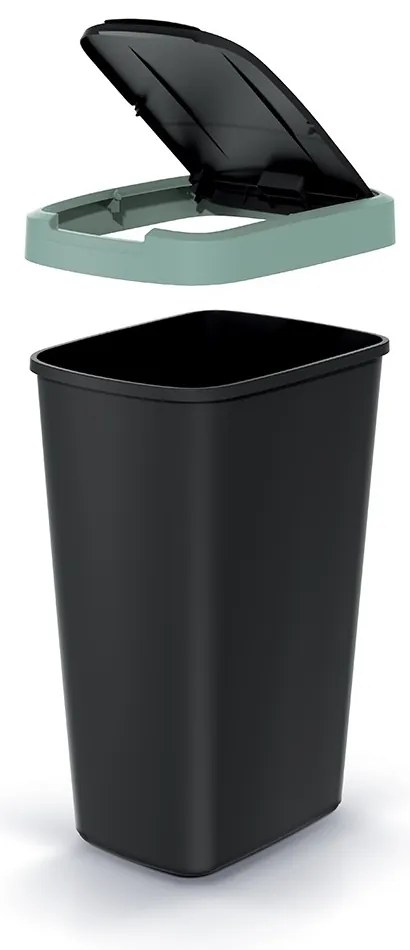 Odpadkový kôš s farebným vekom, 45 l, zelená / čierna