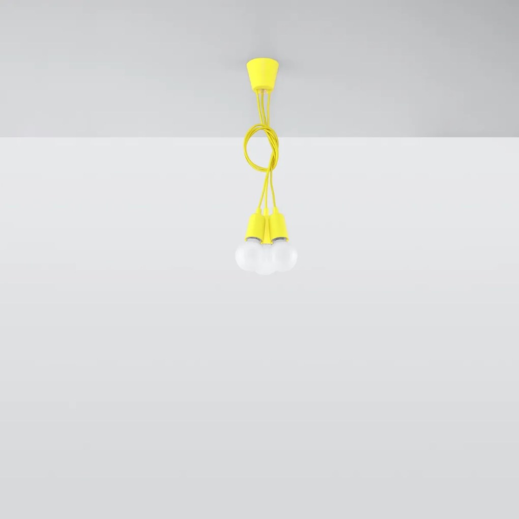 Závesné svietidlo Diego 3, žlté telo svietidla