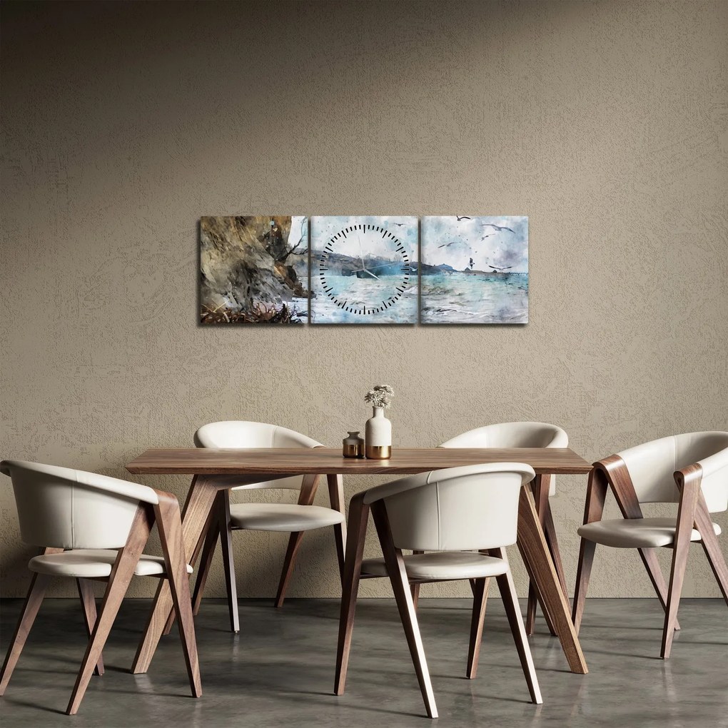 Obraz - Útes, akvarel (s hodinami) (90x30 cm)