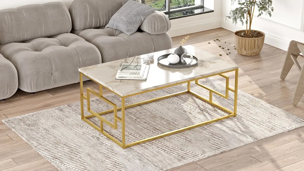 Konferenčný stolík Houseland Voyage 02 mramor/zlatý