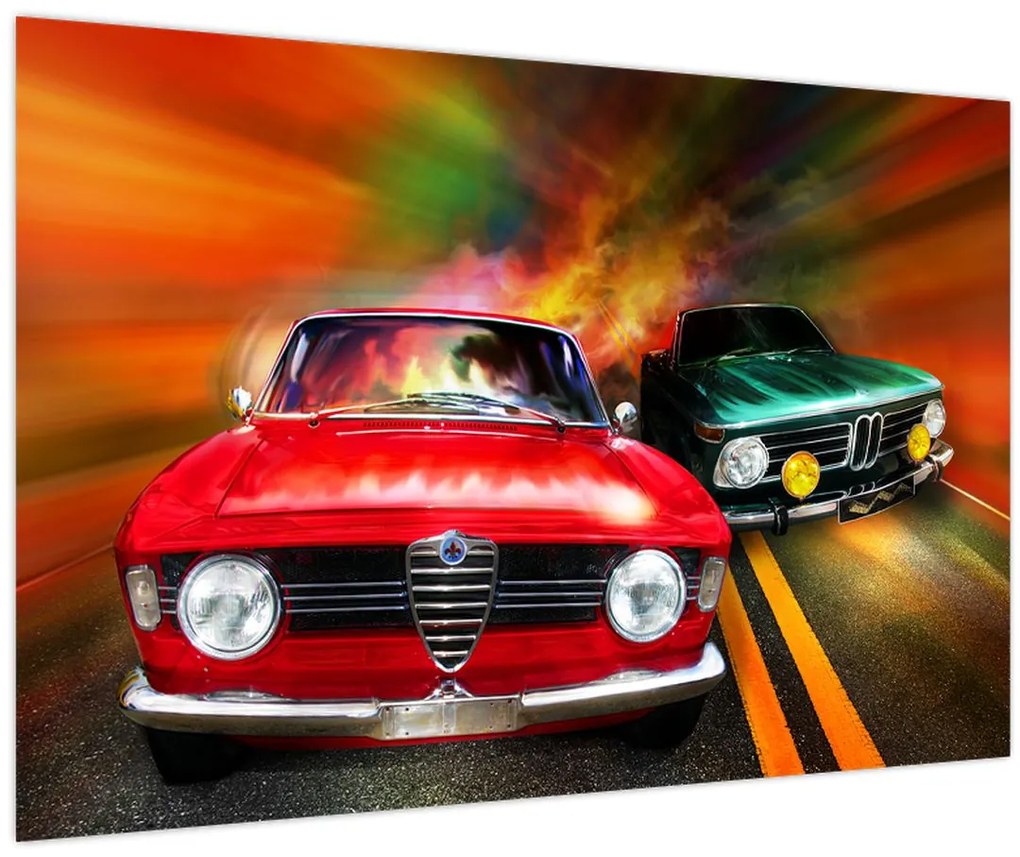 Obraz - Retro závodné autá (90x60 cm)