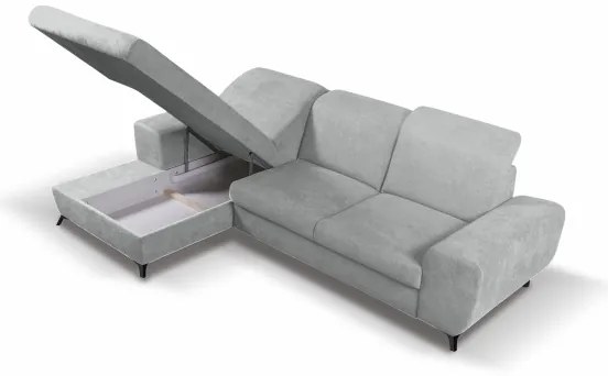 Rozkladacia čalúnená rohová sedacia súprava ALTA do tvaru L s úložným priestorom, ľavé prevedenie, sivá
