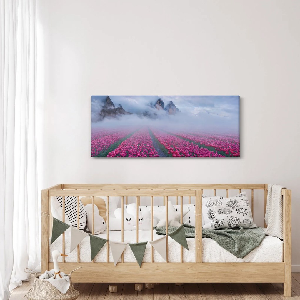Obraz - Krajina s tulipánovými poľami (120x50 cm)