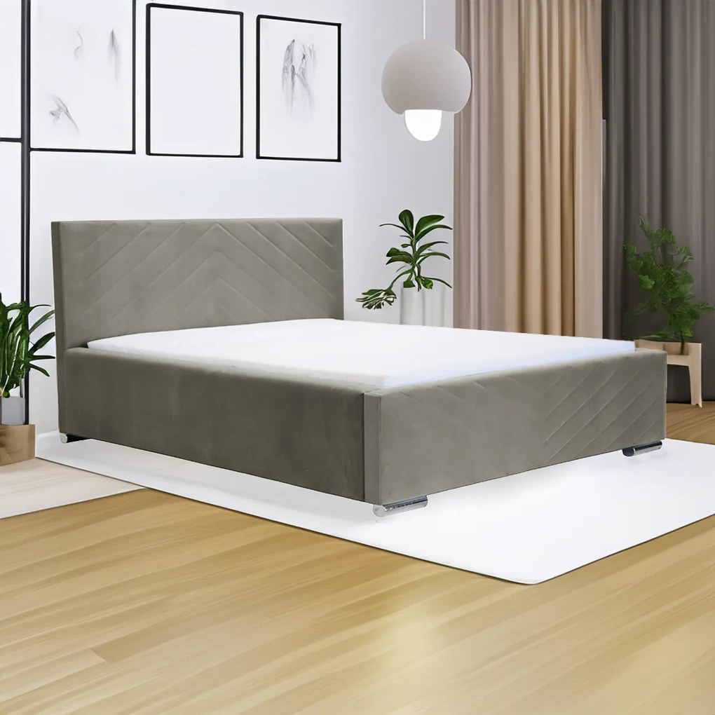 Čalúnená posteľ s úložným priestorom a matracom KOOL 140 x 200 cm Svetlo hnedá