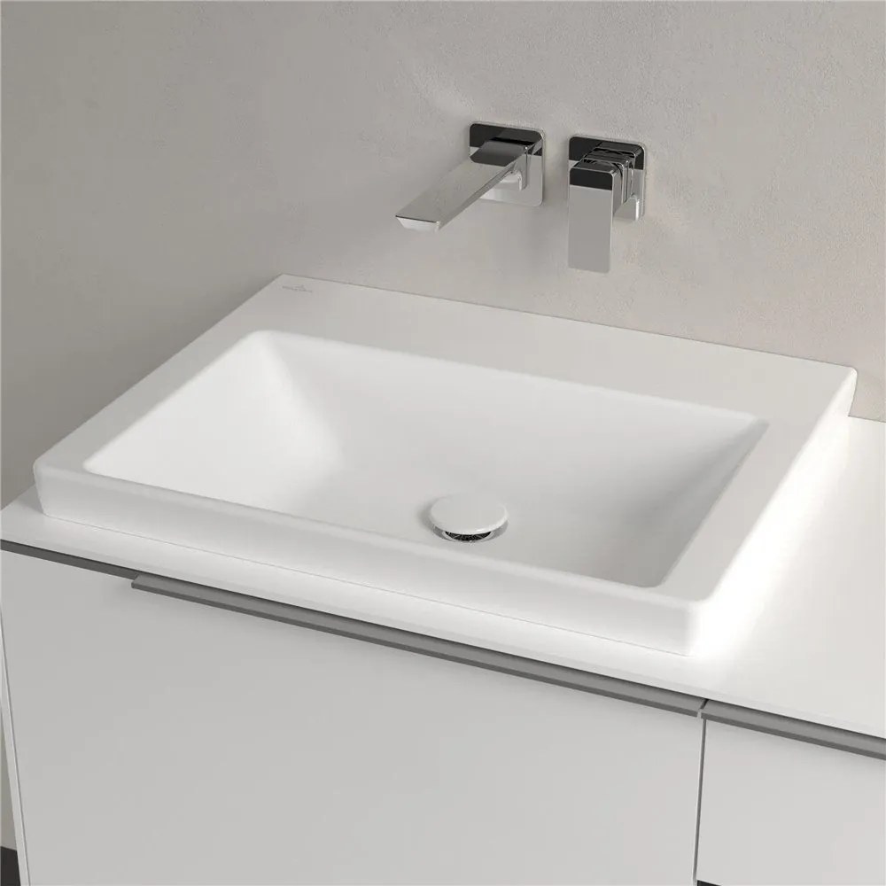 VILLEROY &amp; BOCH Subway 3.0 umývadlo na skrinku bez otvoru, bez prepadu, spodná strana brúsená, 600 x 470 mm, Stone White, s povrchom CeramicPlus, 4A706FRW