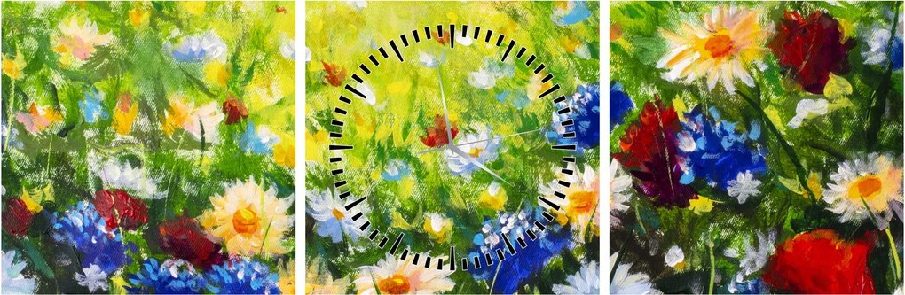 Obraz divokých kvetov (s hodinami) (90x30 cm)