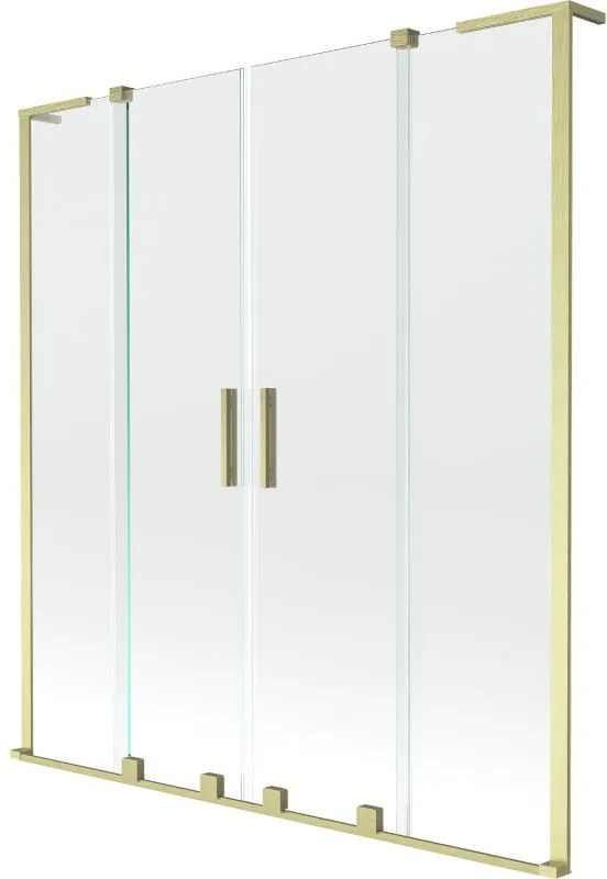 Mexen Velar L Duo, 2-krídlová posuvná vaňová zástena 140 x 150 cm, 8mm číre sklo, zlatá matná, 896-140-003-02-55