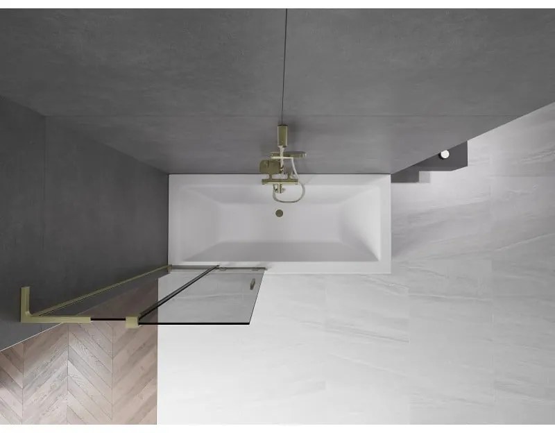 Mexen Velar L, 2-krídlová posuvná vaňová zástena 80 x 150 cm, 8mm šedé sklo, zlatá matná, 896-080-003-41-55