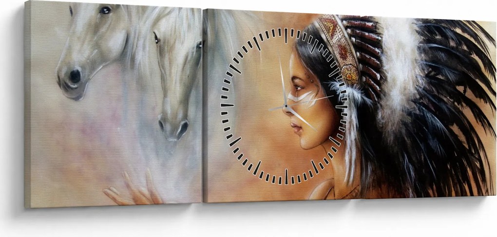 Obraz - Kúzla indiánov (s hodinami) (90x30 cm)