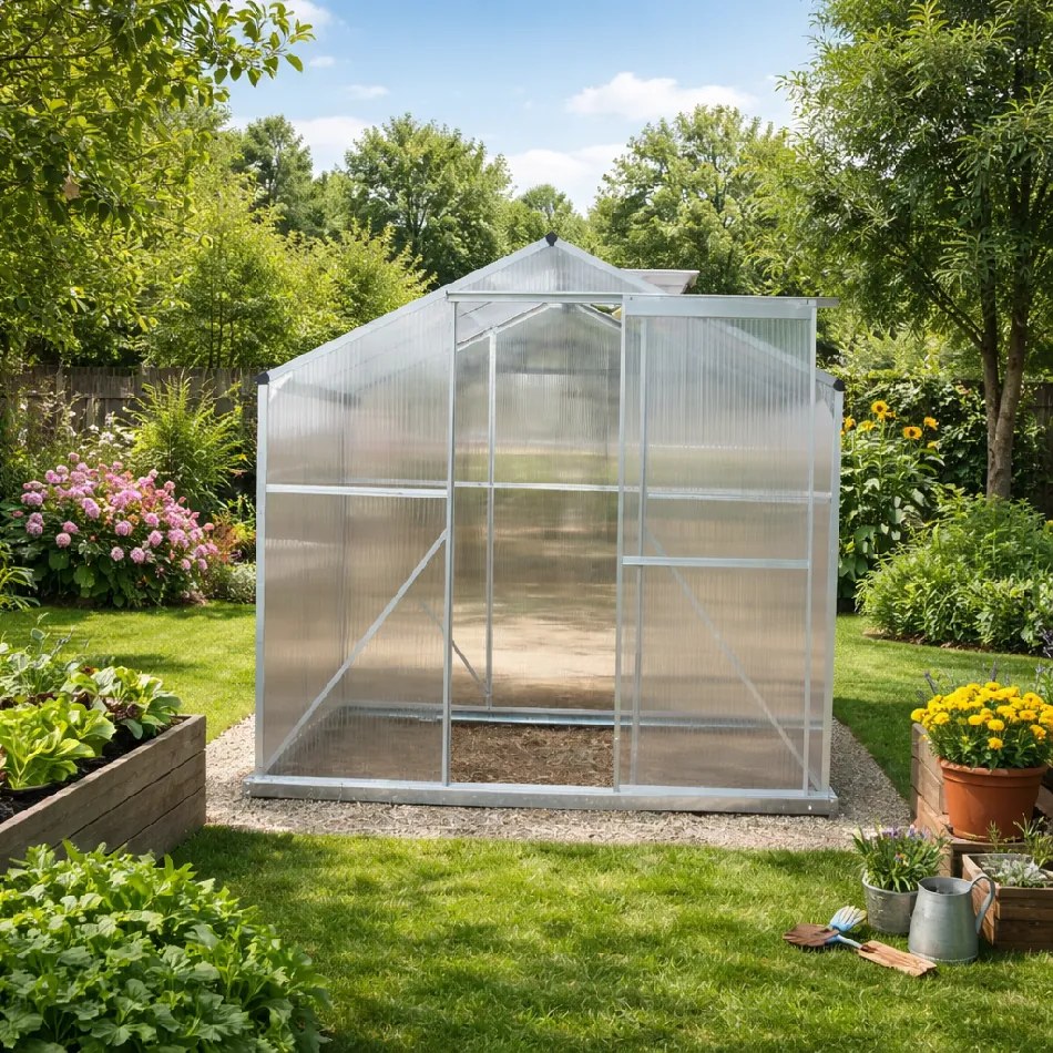 Skleník so základňou BestBerg BBGH‑406S / 2,5 m² / 130 × 190 × 194 cm / strieborná