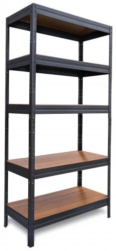 Fistar Regál 1800x900x400 mm, lakovaný 5-policový, nosnosť 875 kg - ČIERNA-ORECHOVÁ