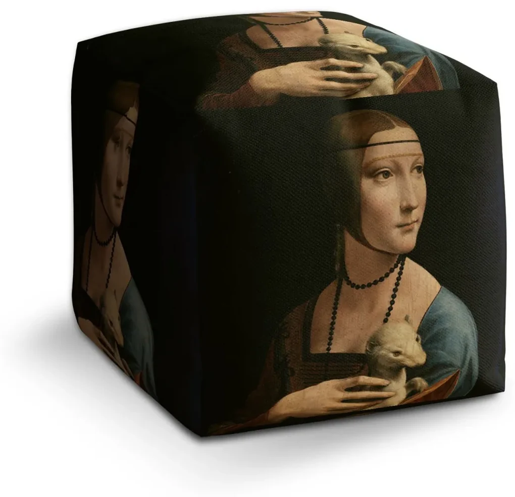 Sablio Taburet Cube Dáma s hranostajom - Leonardo da Vinci: 40x40x40 cm