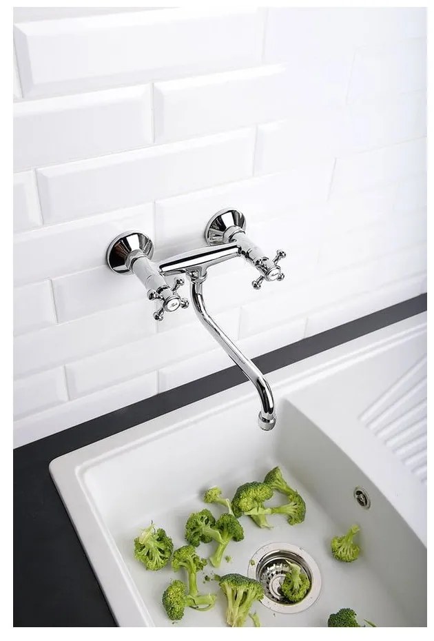 Nástenná umývadlová batéria v lesklej striebornej farbe (1 výstup) Antea – Sapho