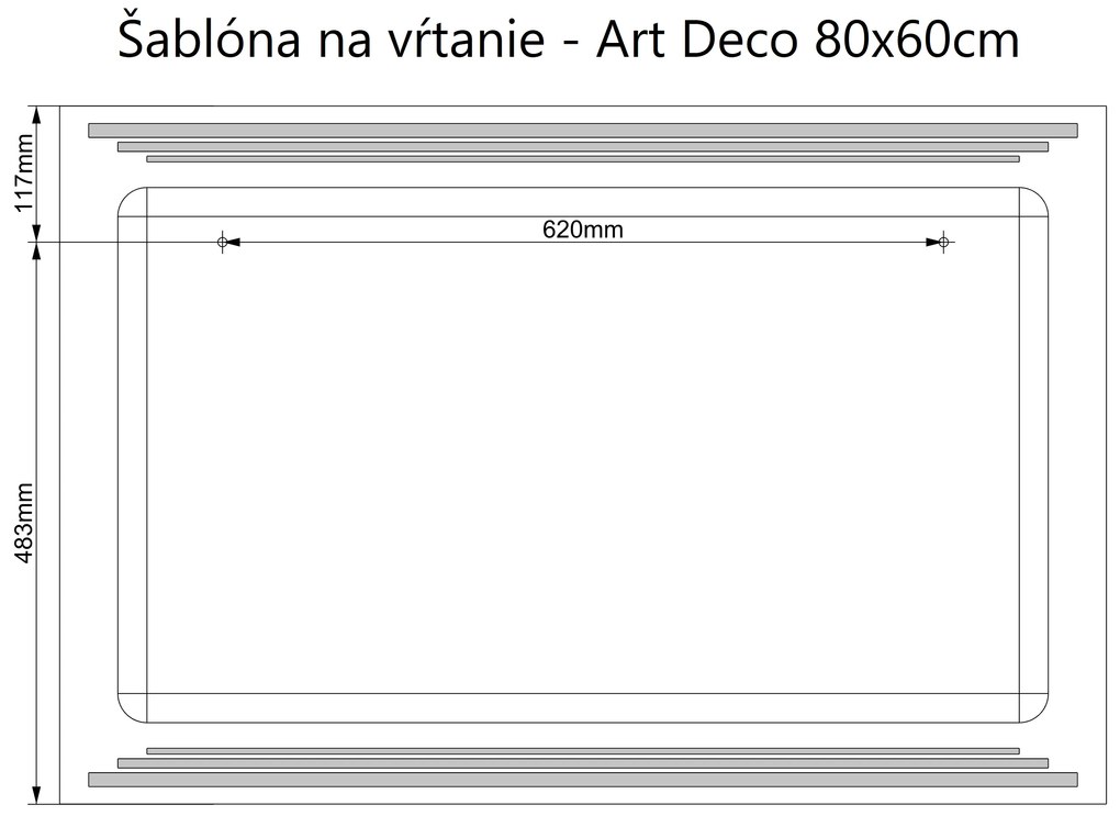 LED zrkadlo Art Deco Horizontal 90x60cm studená biela