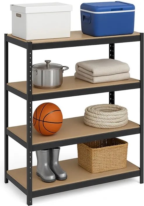 Akcia 20x Regál 150x70x30 cm lakovaný 4-policový, nosnosť 700 kg - čierny