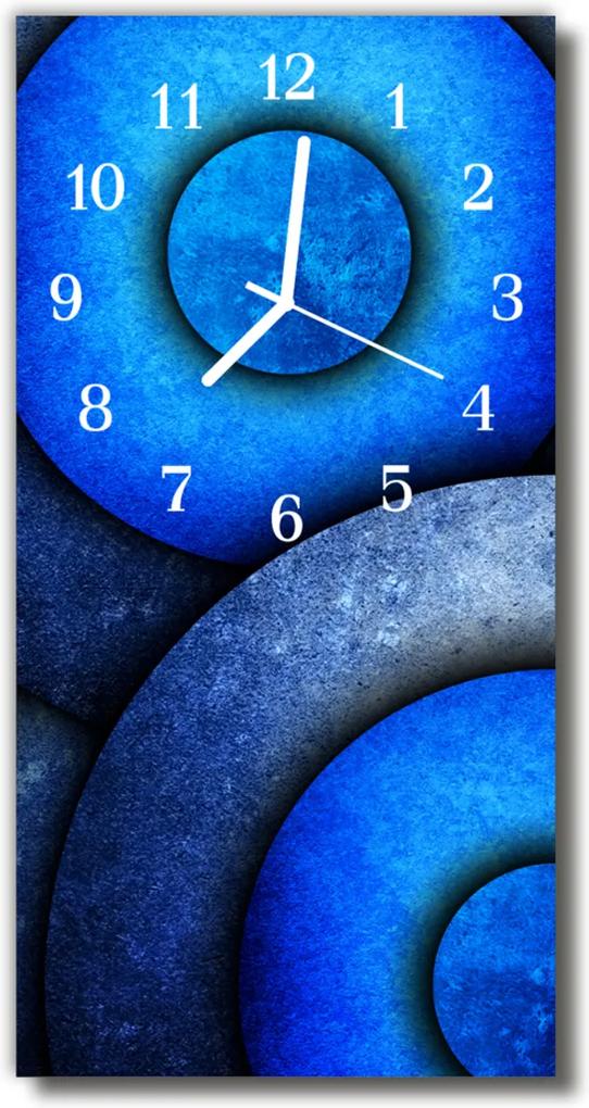 Sklenené hodiny vertikálne  Geometrické modré kruhy