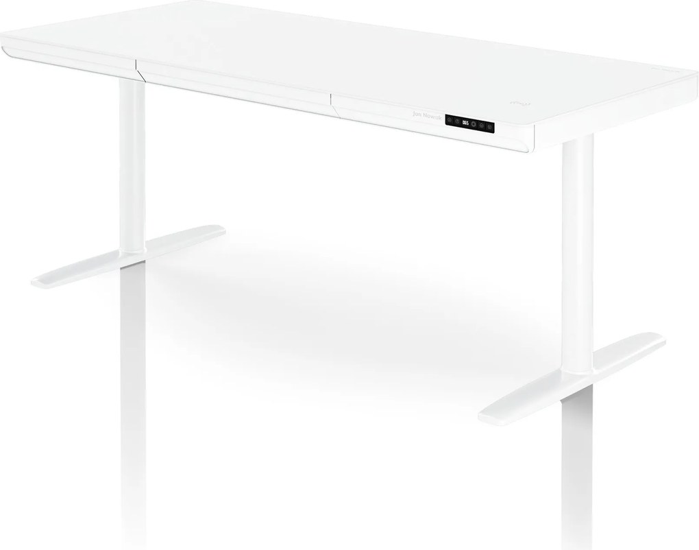 Elektrický písací stôl sit-stand so zásuvkou a bezdrôtovou nabíjačkou Qi biely, 1600 mm: ELLIS