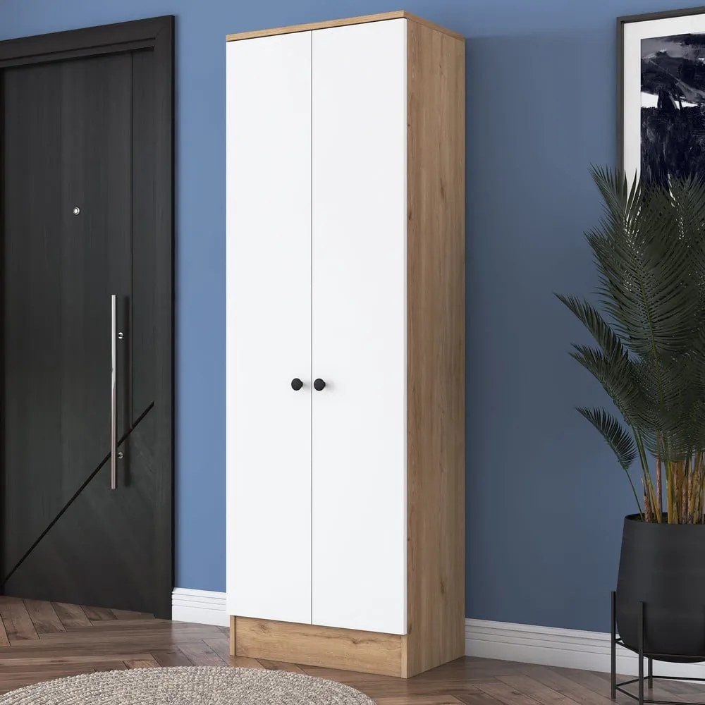 Biela/prírodná šatníková skriňa v dekore orecha 60x183 cm Theresa - Kalune Design