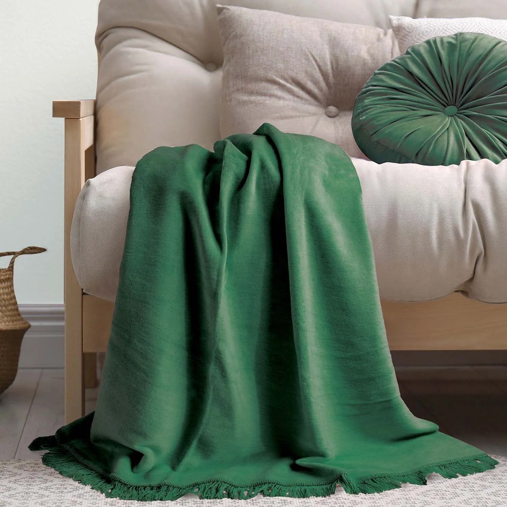 BAVLNENÁ DEKA COTTON CLOUD 150X200 CM TMAVOZELENÁ
