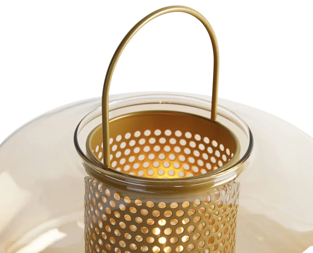 Stolná lampa v štýle Art Deco zlatá s jantárovým sklom 30 cm - Kevin