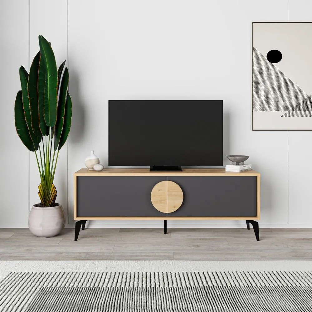 TV stolík v dekore duba v čierno-prírodnej farbe 140x51 cm Vae – Marckeric