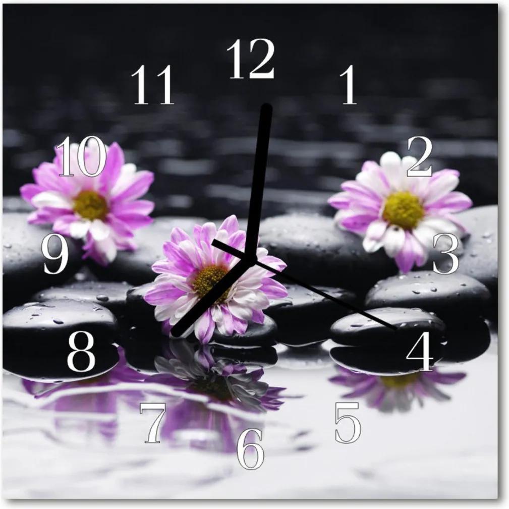 Nástenné sklenené hodiny  kvety