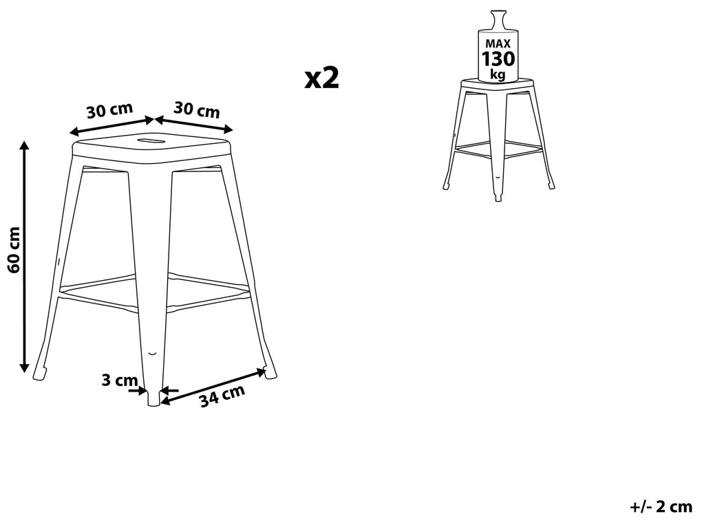 Sada 2 oceľových barových stoličiek 60 cm biela CABRILLO Beliani