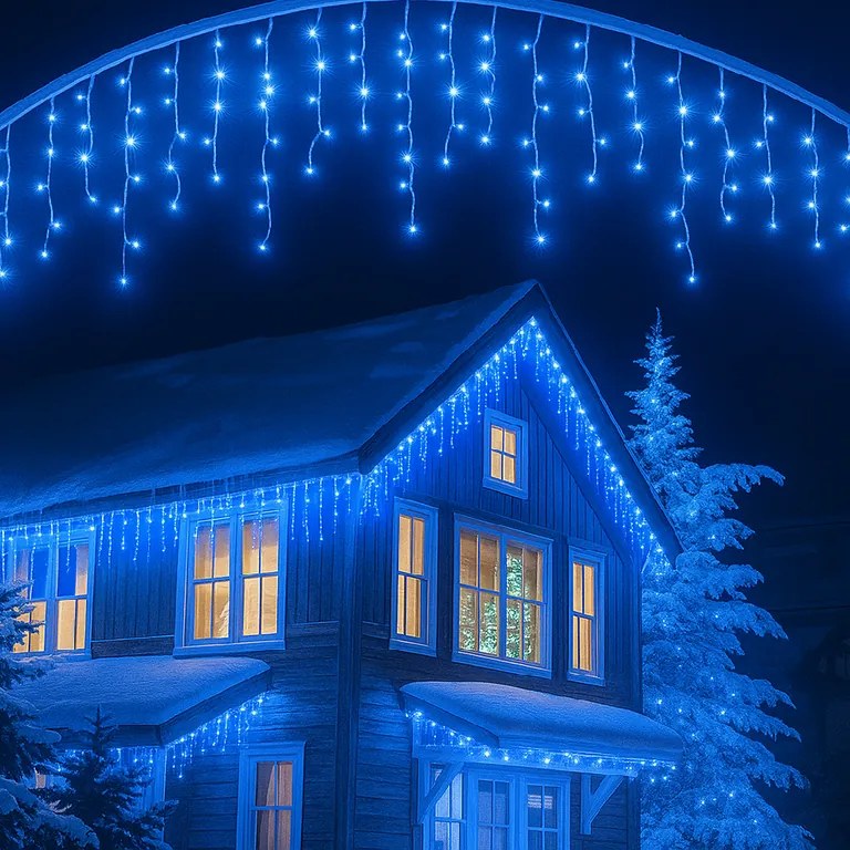 Vianočné svetielka LED záclona FLASH modrá 500 LED
