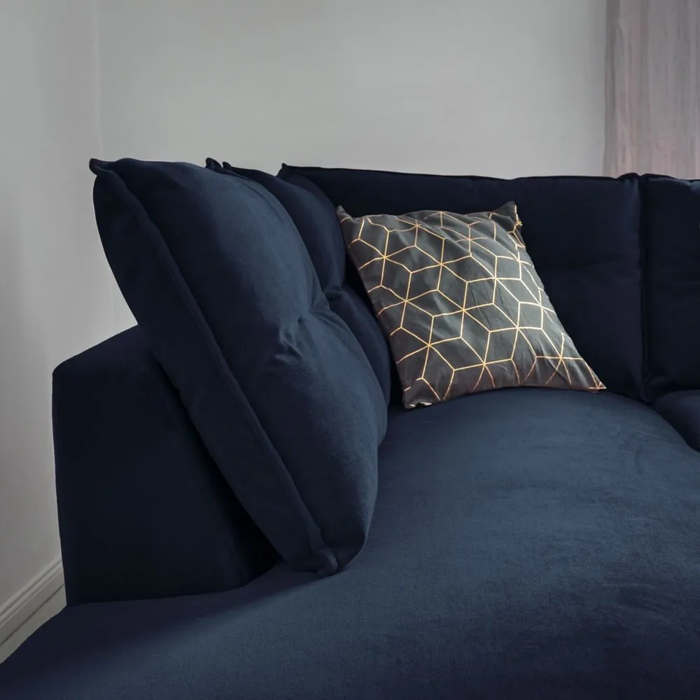 Tmavomodrá zamatová rozkladacia rohová pohovka Miuform Stylish Stan L, ľavý roh